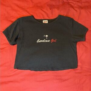 moon short sleeve cropped tee , black & red